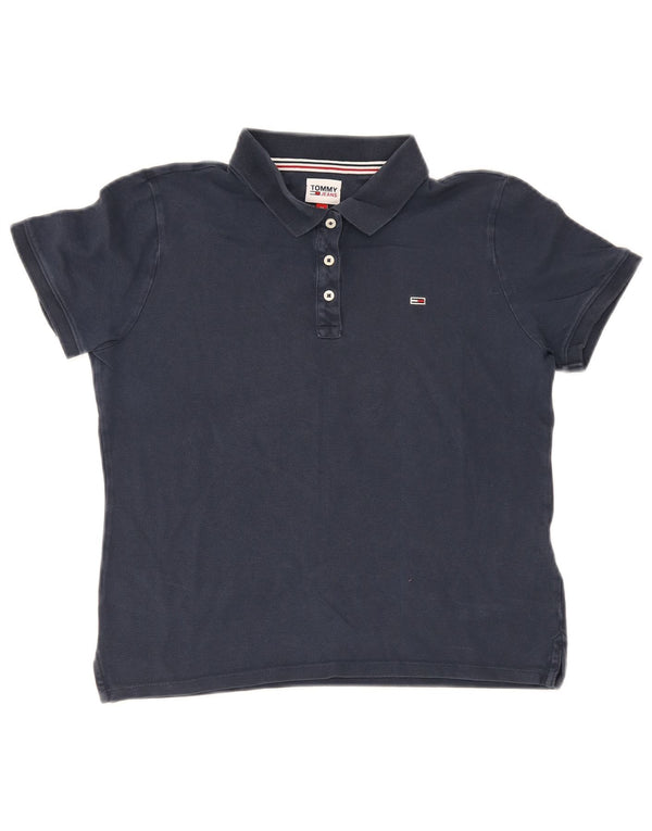 Tommy Hilfiger Womens Polo Shirt UK 12 Medium Navy Blue Cotton