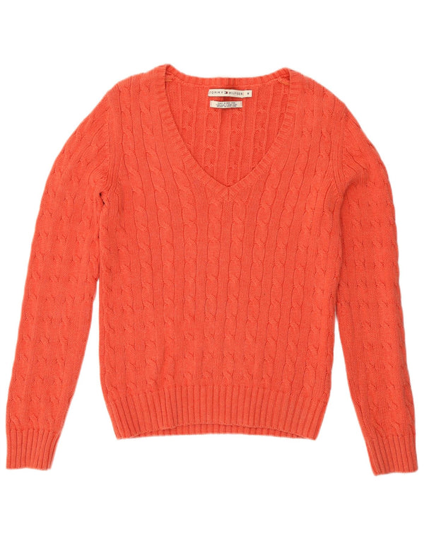 Tommy Hilfiger Womens V-Neck Jumper Sweater UK 14 Medium Pink Cotton