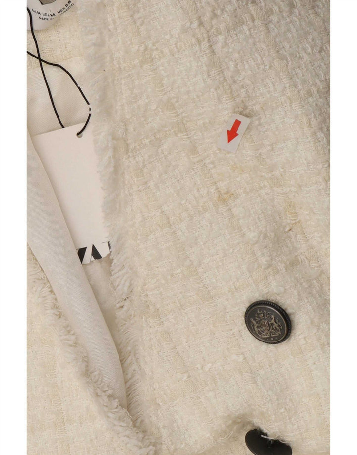 Zara Womens Double Breasted Blazer Jacket UK 12 Medium White Check