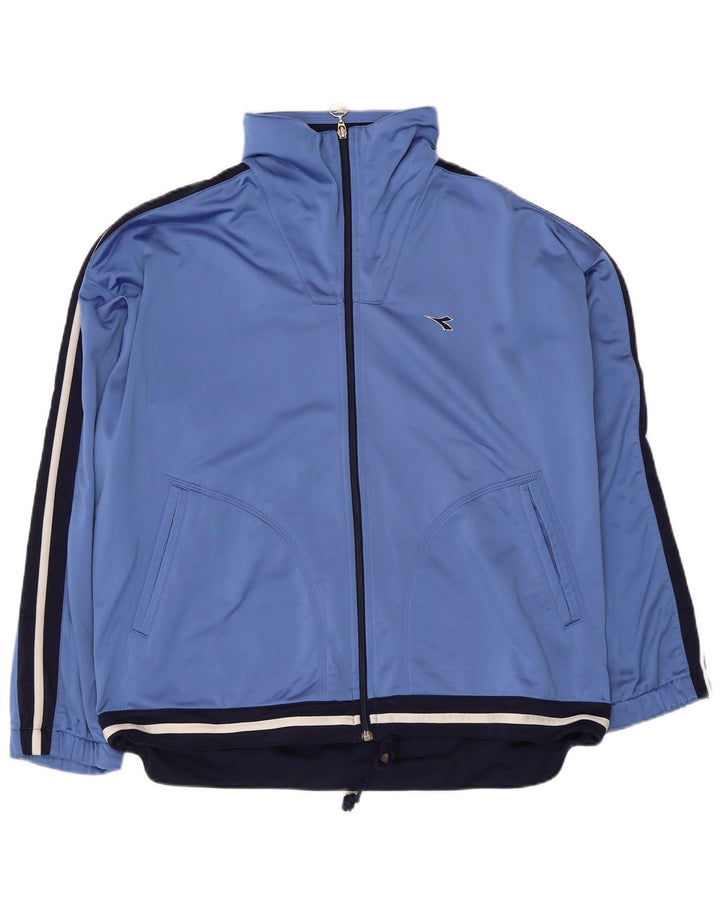 Diadora Womens Oversized Tracksuit Top Jacket UK 14 Large Blue Colourblock