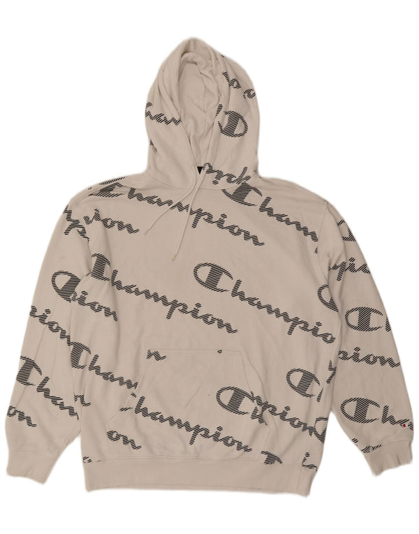 Champion Mens Graphic Hoodie Jumper Large White Cotton