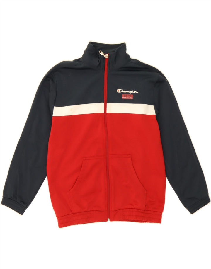 CHAMPION Boys Tracksuit Top Jacket 9-10 Years Medium Navy Blue Colourblock Vintage Champion and Second-Hand Champion from Messina Hembry 