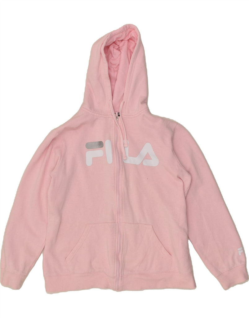 FILA Womens Graphic Zip Hoodie Sweater UK 16 Large Pink Cotton | Vintage Fila | Thrift | Second-Hand Fila | Used Clothing | Messina Hembry 