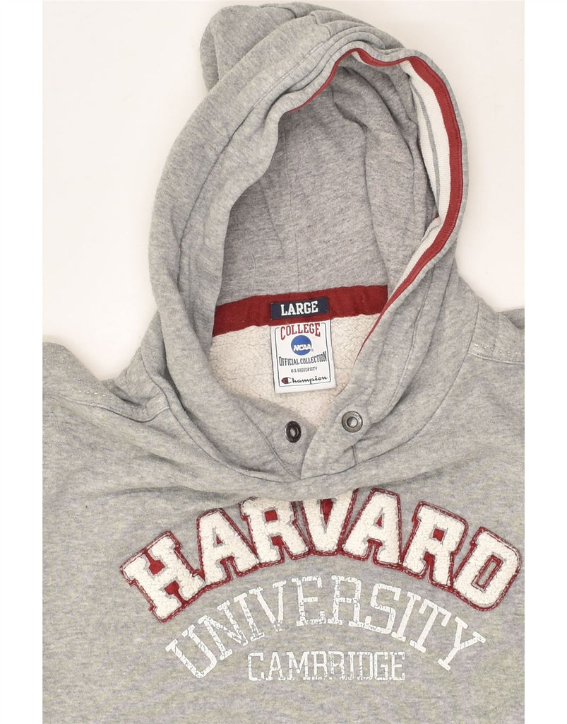 CHAMPION Mens Harvard Graphic Hoodie Jumper Large Grey Cotton | Vintage Champion | Thrift | Second-Hand Champion | Used Clothing | Messina Hembry 