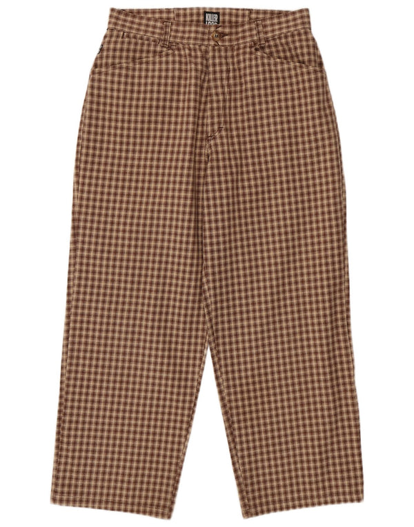 KILLER LOOP Mens Tapered Casual Trousers W32 L28 Brown Check Cotton