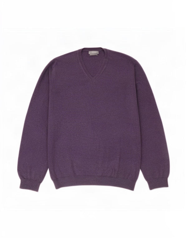 Marks & Spencer Mens V-Neck Jumper Sweater 3XL Purple Cotton