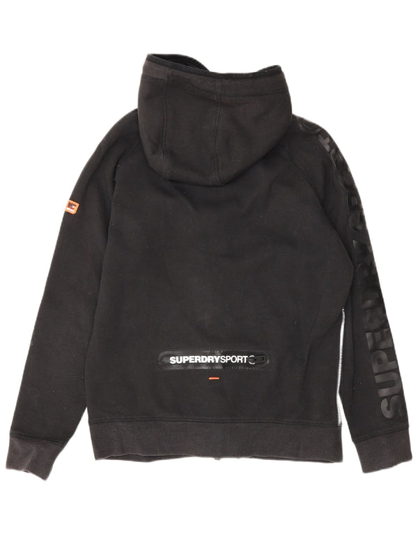 Superdry Womens Graphic Zip Hoodie Sweater UK 14 Medium Black Cotton