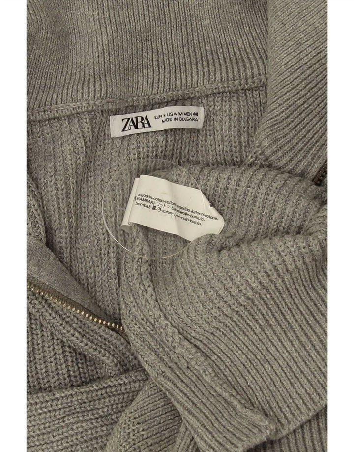 Zara Mens Zip Neck Jumper Sweater Medium Grey Cotton