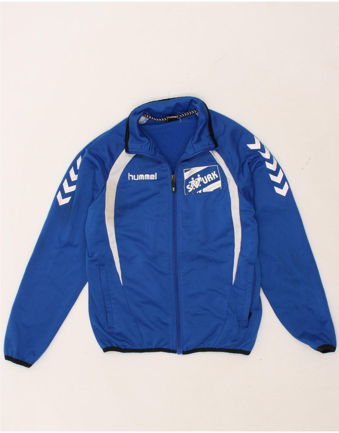 HUMMEL Boys Graphic Tracksuit Top Jacket 11-12 Years Blue Colourblock Vintage Hummel and Second-Hand Hummel from Messina Hembry 