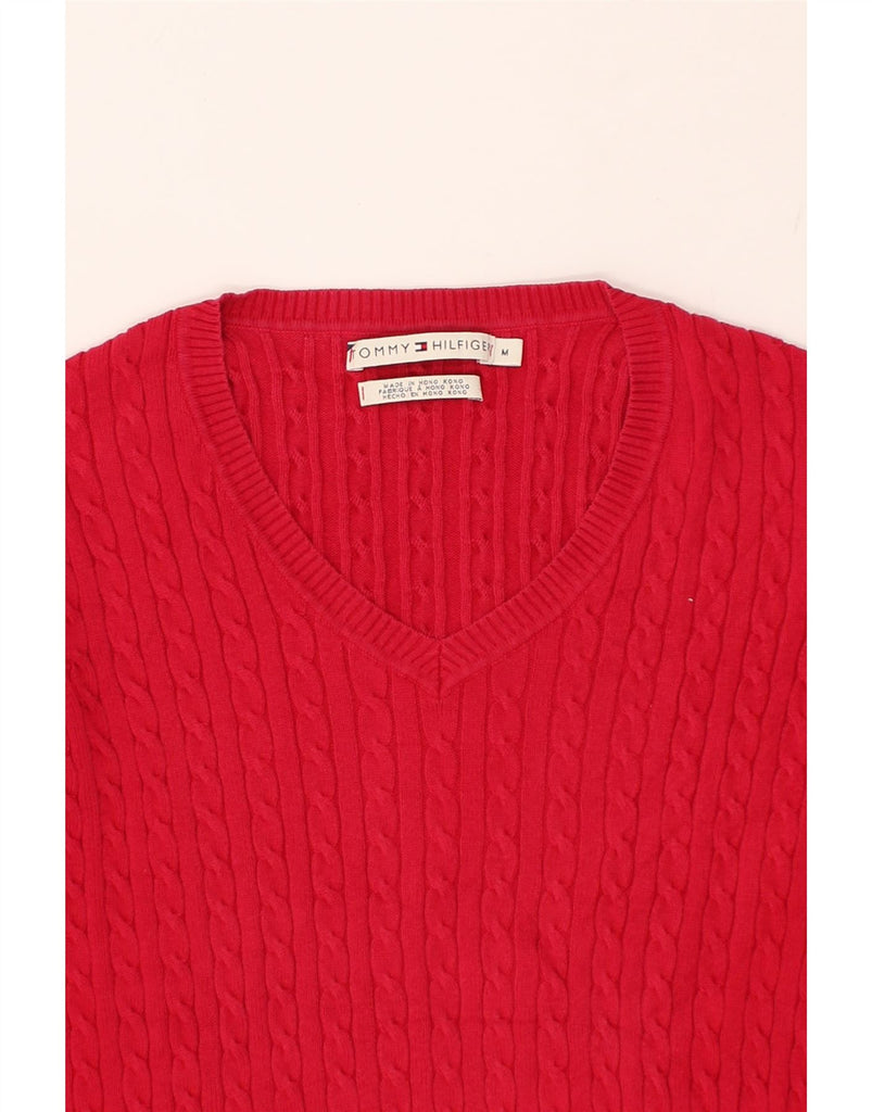 TOMMY HILFIGER Womens V-Neck Jumper Sweater UK 14 Medium Red Cotton | Vintage Tommy Hilfiger | Thrift | Second-Hand Tommy Hilfiger | Used Clothing | Messina Hembry 