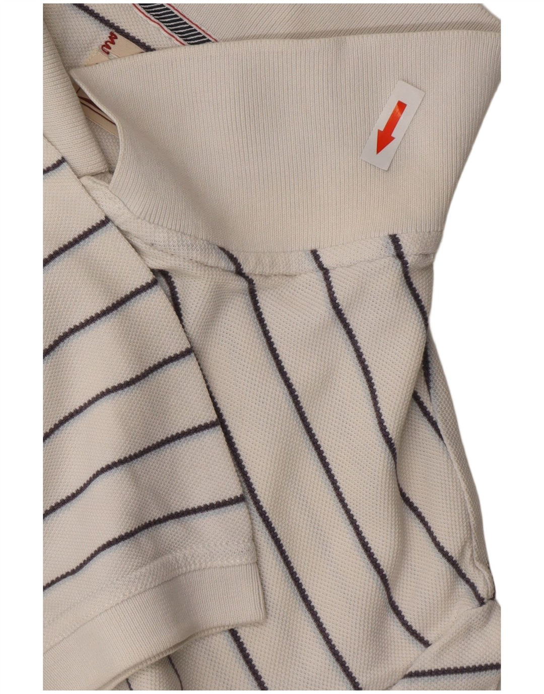 TOMMY HILFIGER Mens Classic Polo Shirt Large White Striped Cotton