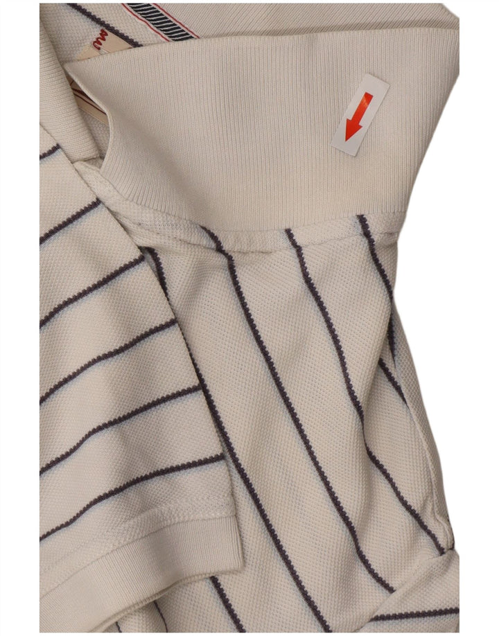 TOMMY HILFIGER Mens Classic Polo Shirt Large White Striped Cotton