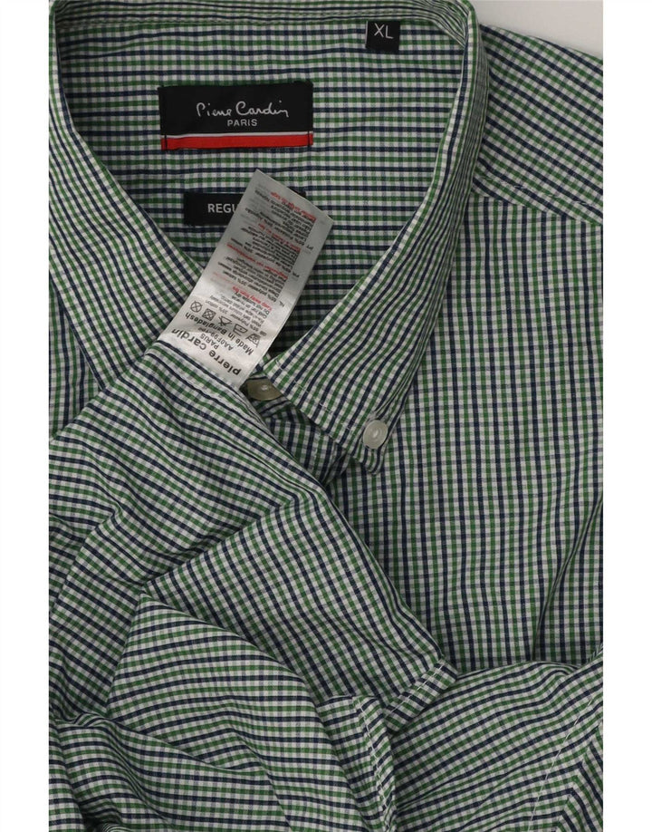 Pierre Cardin Mens Regular Fit Shirt XL Green Gingham Polyester