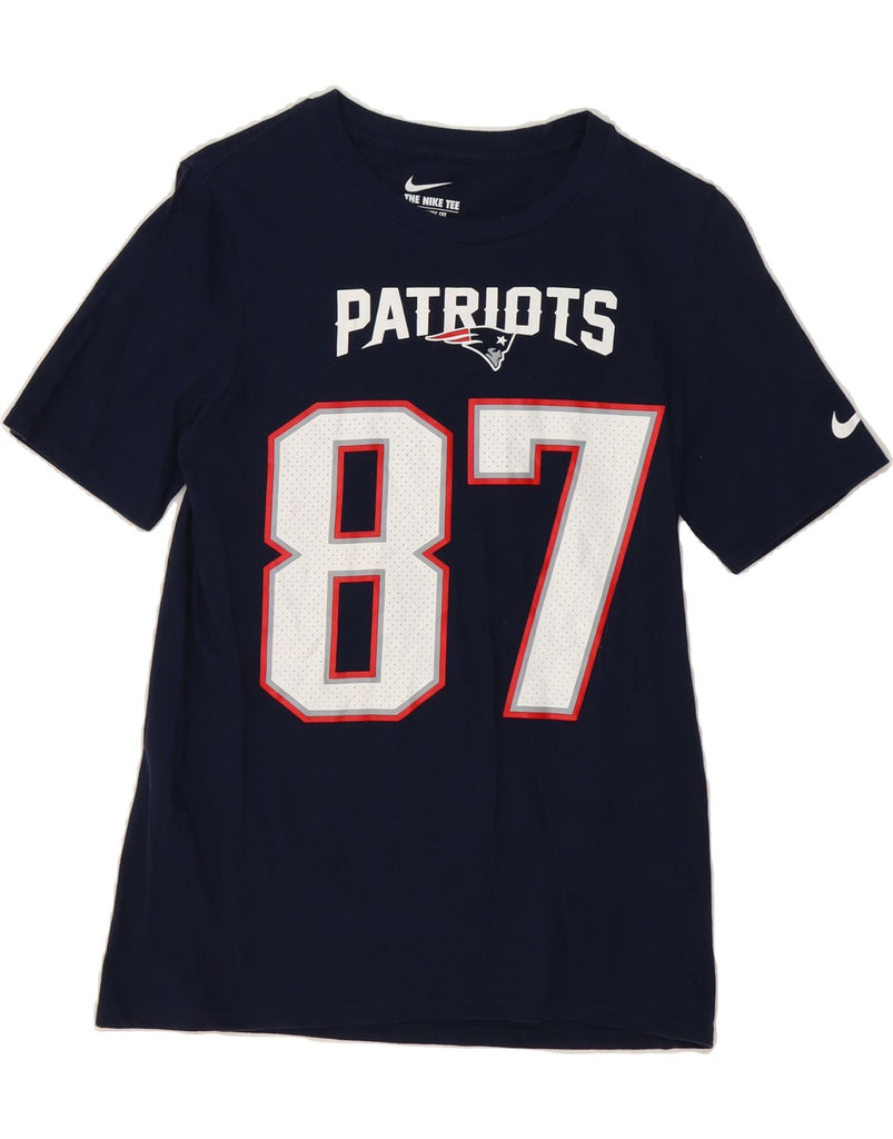 NIKE Boys Patriots Graphic T-Shirt Top 13-14 Years Large Navy Blue Cotton Vintage Nike and Second-Hand Nike from Messina Hembry 
