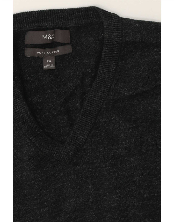 Marks & Spencer Mens V-Neck Jumper Sweater 2XL Grey Flecked Cotton