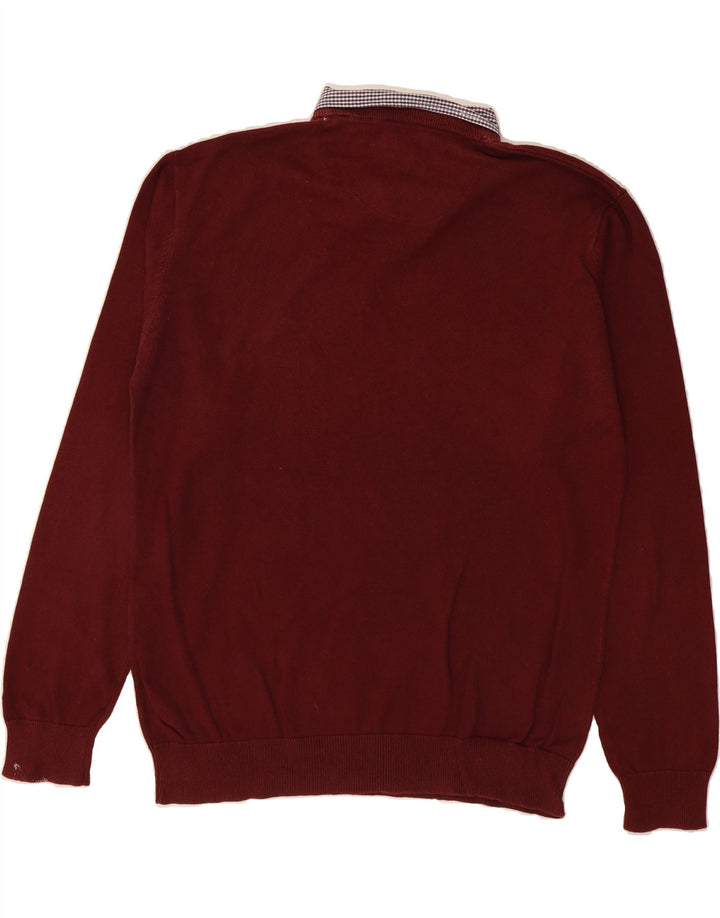 PIERRE CARDIN Mens V-Neck Jumper Sweater Medium Maroon Cotton Vintage Pierre Cardin and Second-Hand Pierre Cardin from Messina Hembry 