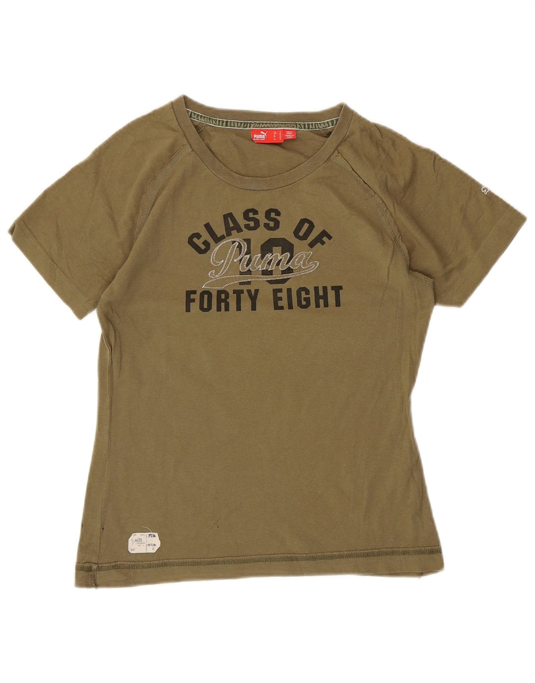 PUMA Womens Graphic T-Shirt Top UK 12 Medium Khaki Cotton