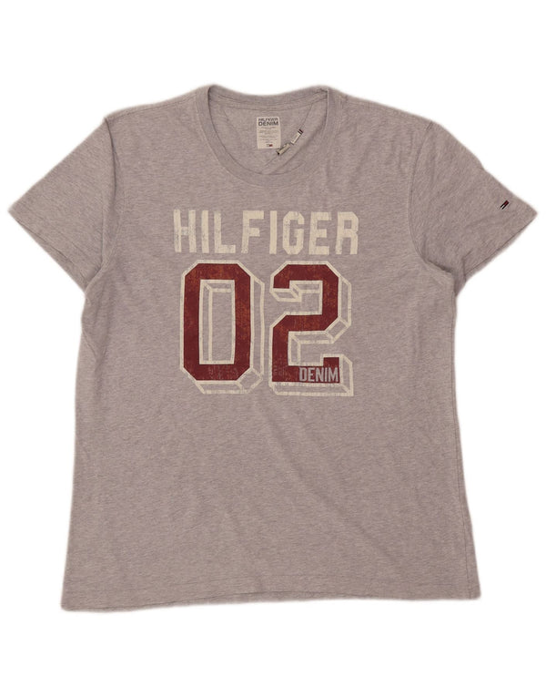 TOMMY HILFIGER Womens Graphic T-Shirt Top UK 18 XL Grey Flecked Cotton