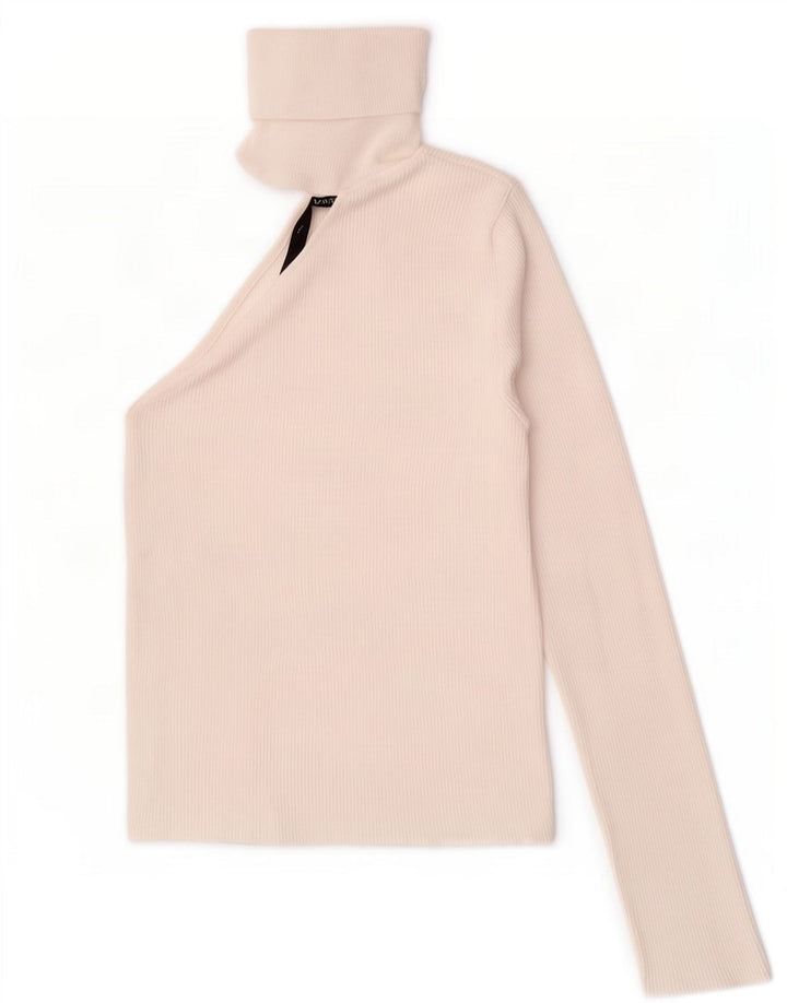 Zara Womens Long Sleeve Crop One Shoulder Top UK 12 Medium White Viscose