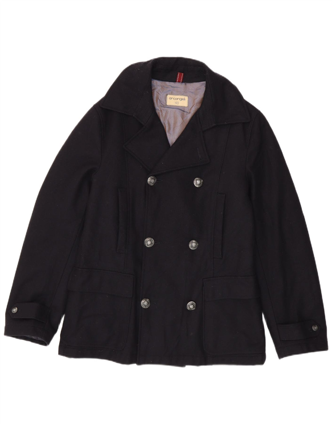 VINTAGE Mens Pea Coat IT 52 XL Navy Blue Wool