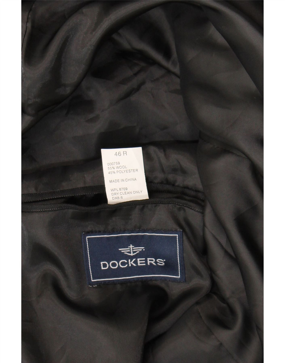DOCKERS Mens 2 Button Blazer Jacket UK 46 3XL Black Pinstripe Wool Vintage Dockers and Second-Hand Dockers from Messina Hembry 