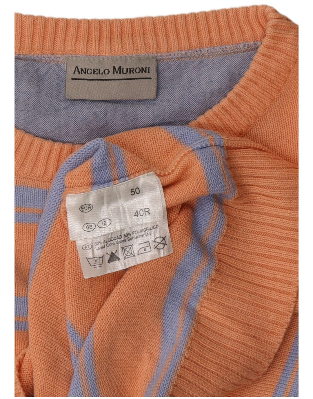 Angelo Muroni Mens Boat Neck Jumper Sweater UK 40 Medium Orange Striped