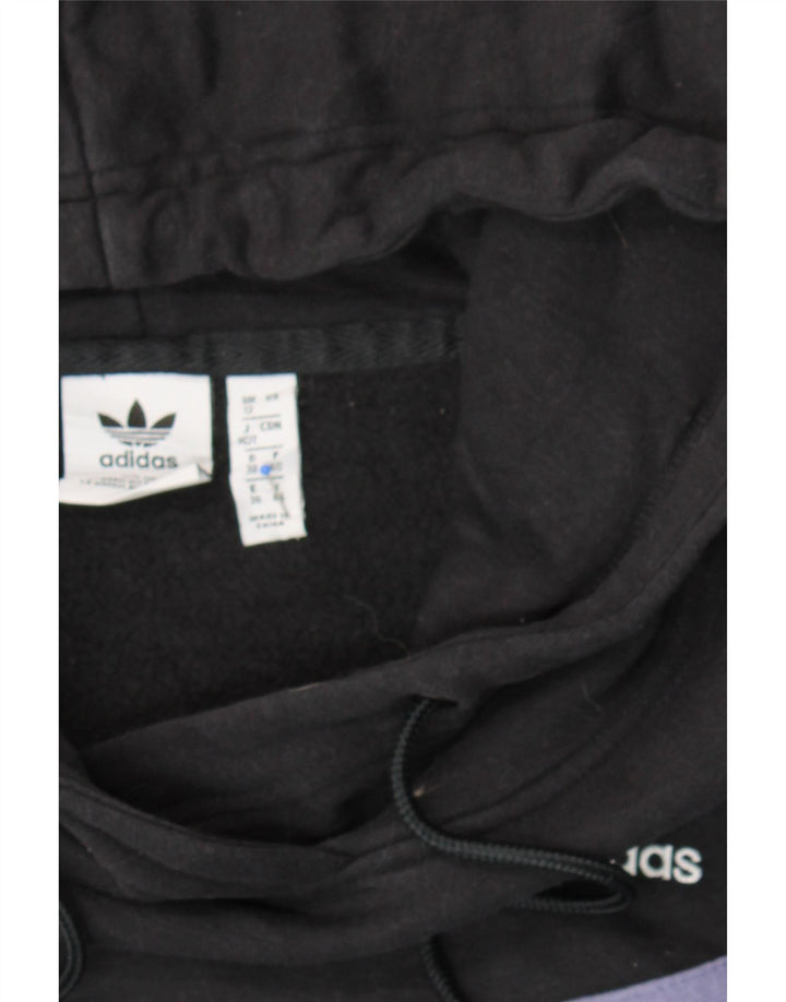 ADIDAS Womens Oversized Hoodie Jumper UK 12 Medium Black Colourblock Vintage Adidas and Second-Hand Adidas from Messina Hembry 