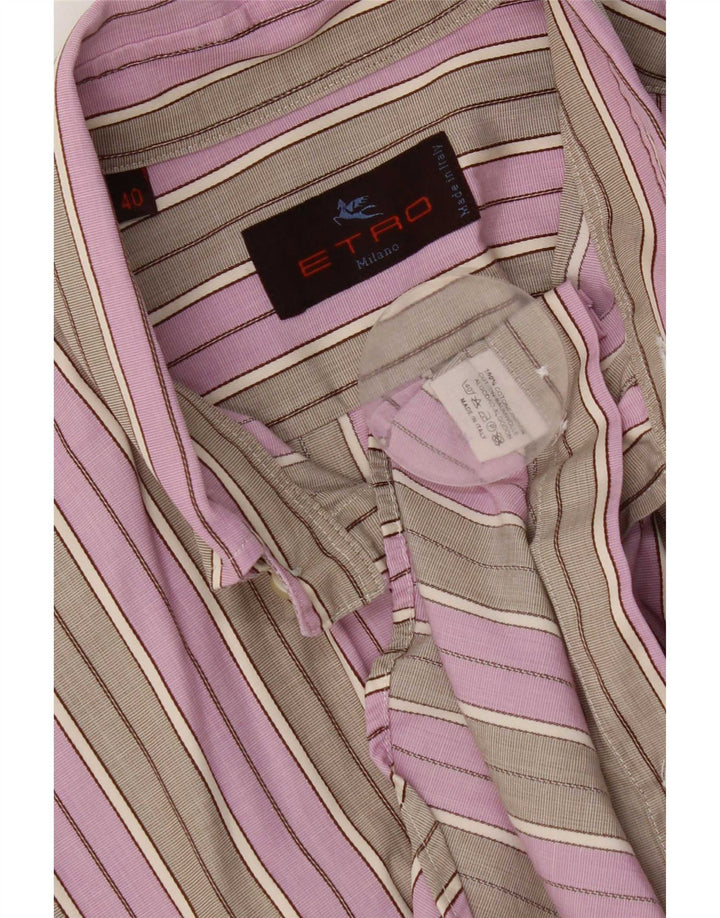 Etro Mens Shirt Size 40 Medium Grey Striped Cotton