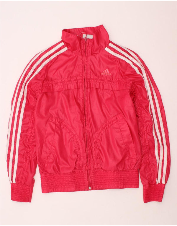 ADIDAS Girls Three Stripes Tracksuit Top Jacket 9-10 Years Pink Polyester