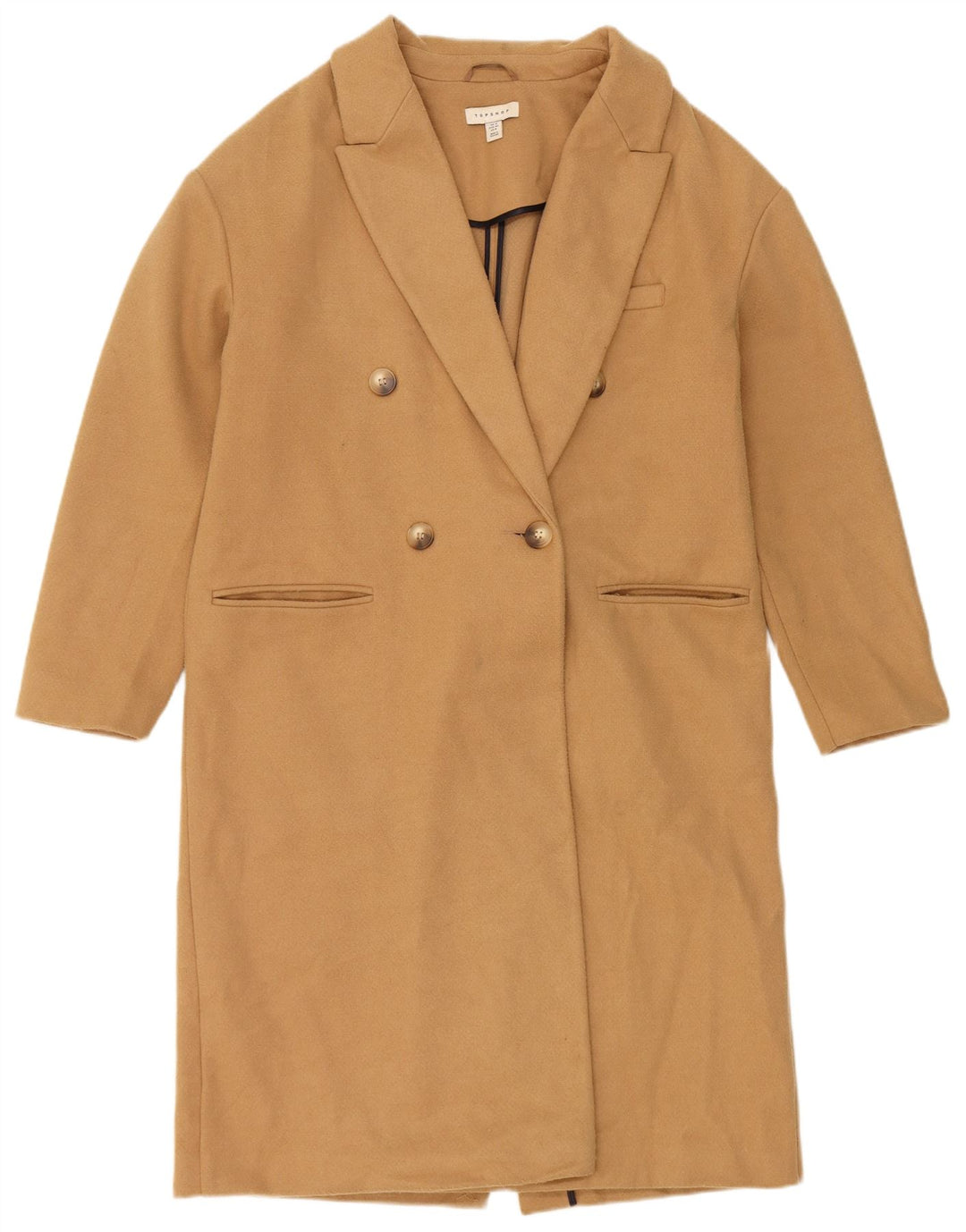 Topshop Womens Double Breasted Coat UK 12 Medium Beige Polyester