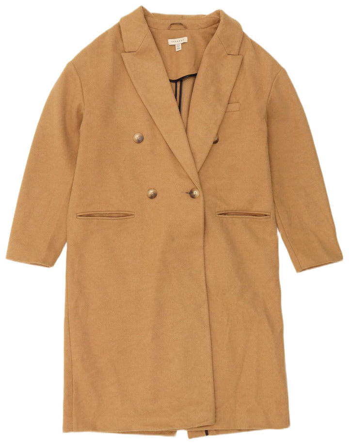 Topshop Womens Double Breasted Coat UK 12 Medium Beige Polyester