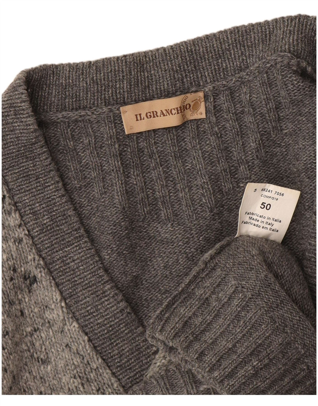 Il Granchio Mens Cardigan Sweater IT 50 Medium Grey Flecked Wool