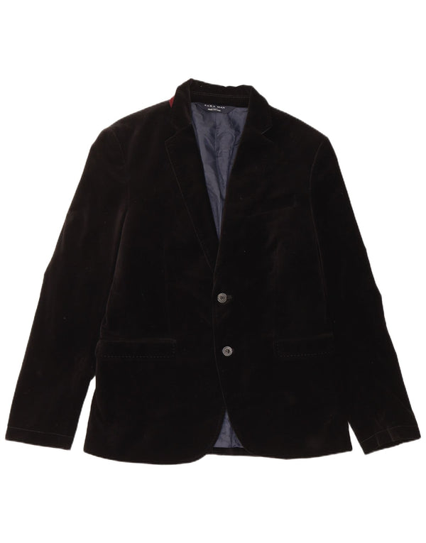 Zara Mens 2 Button Velvet Blazer Jacket EU 50 Medium Black Cotton