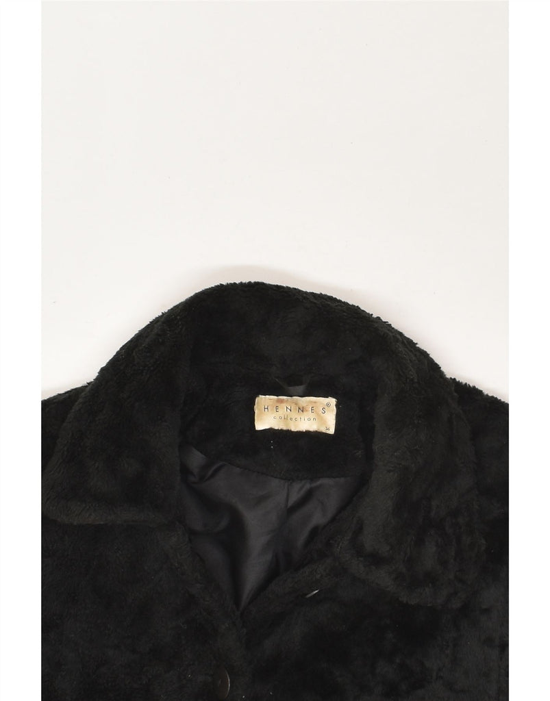 HENNES Womens Faux Fur Overcoat EU 36 Small Black Acrylic | Vintage Hennes | Thrift | Second-Hand Hennes | Used Clothing | Messina Hembry 