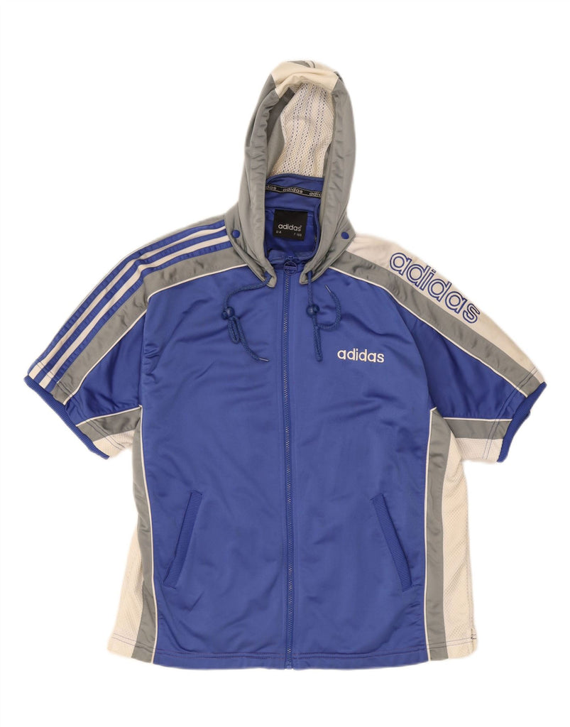 ADIDAS Mens Graphic Zip Hoodie Sweater UK 36/38 Small Blue Colourblock Vintage Adidas and Second-Hand Adidas from Messina Hembry 