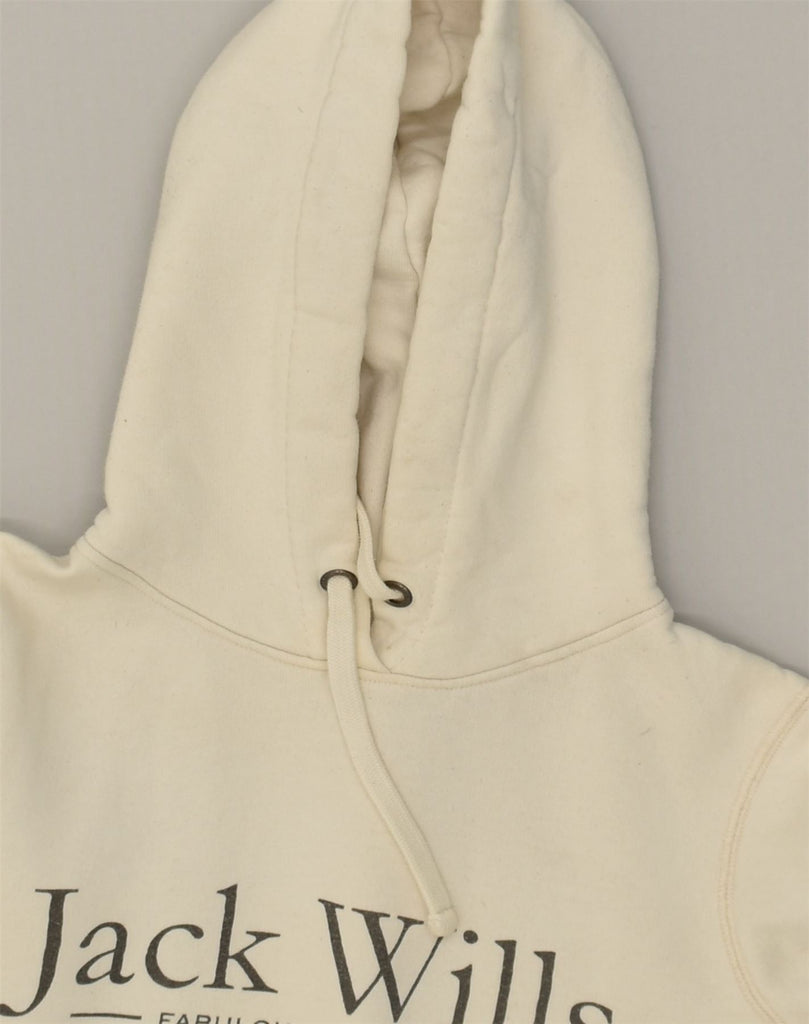 JACK WILLS Womens Graphic Hoodie Jumper UK 10 Small  White Cotton | Vintage Jack Wills | Thrift | Second-Hand Jack Wills | Used Clothing | Messina Hembry 