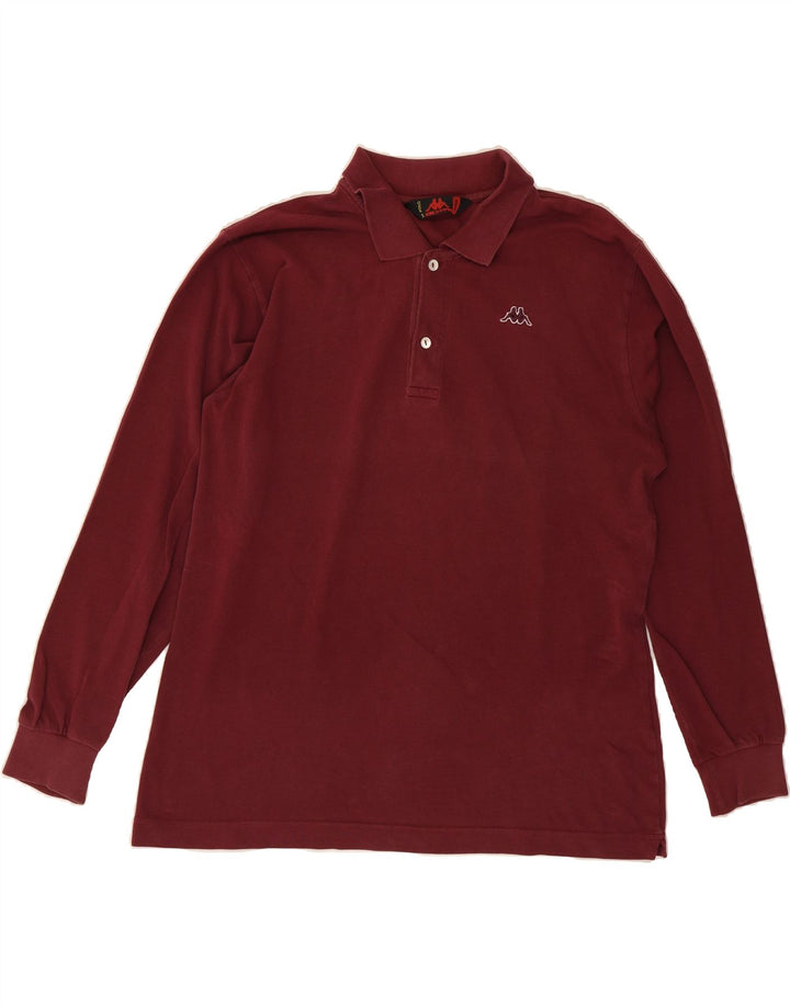 KAPPA Mens Long Sleeve Polo Shirt Medium Burgundy Cotton Vintage Kappa and Second-Hand Kappa from Messina Hembry 