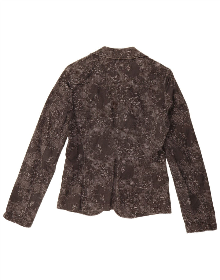 Benetton Womens 1 Button Blazer Jacket UK 10 Small Black Floral Cotton