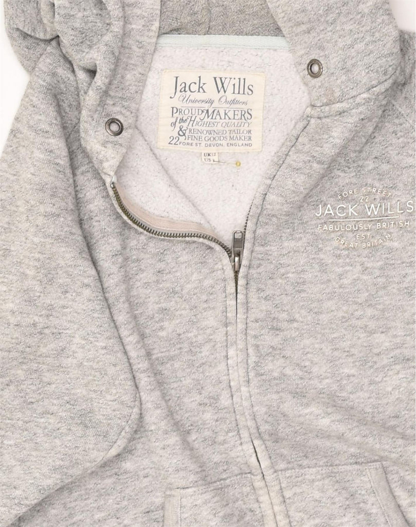 JACK WILLS Womens Zip Hoodie Sweater UK 12 Medium Grey Cotton | Vintage Jack Wills | Thrift | Second-Hand Jack Wills | Used Clothing | Messina Hembry 