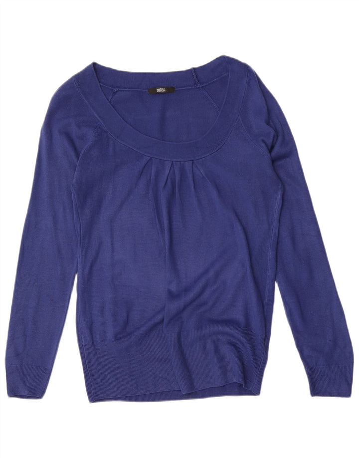 Marks & Spencer Womens Boat Neck Jumper Sweater UK 12 Medium Blue Acrylic