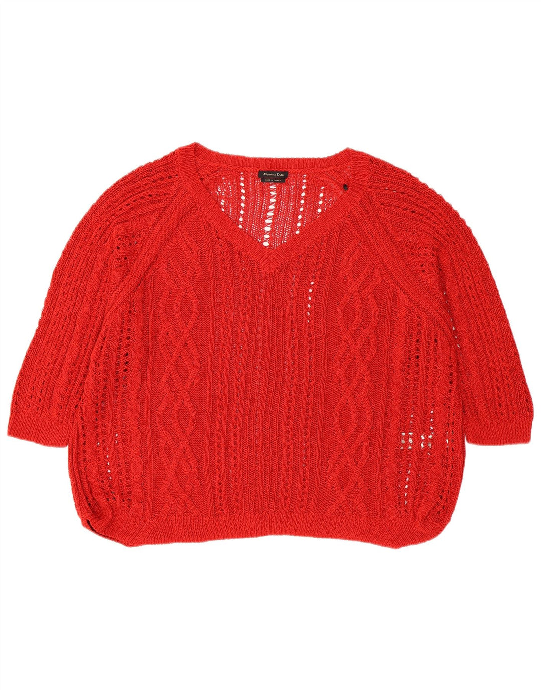 Massimo Dutti Womens See Through V-Neck Jumper Sweater UK 18 XL Red