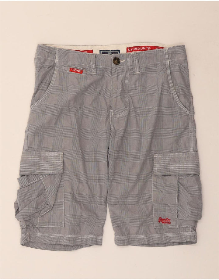 SUPERDRY Mens Cargo Shorts Medium W34  Grey Check Cotton