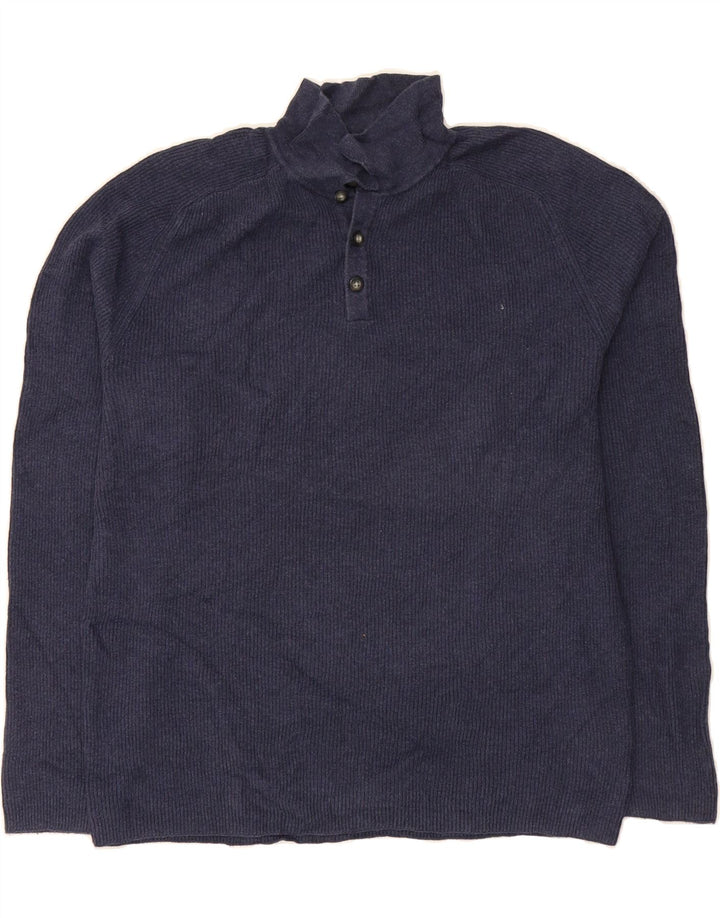 EDDIE BAUER Mens Polo Neck Jumper Sweater Medium Navy Blue Cotton Vintage Eddie Bauer and Second-Hand Eddie Bauer from Messina Hembry 