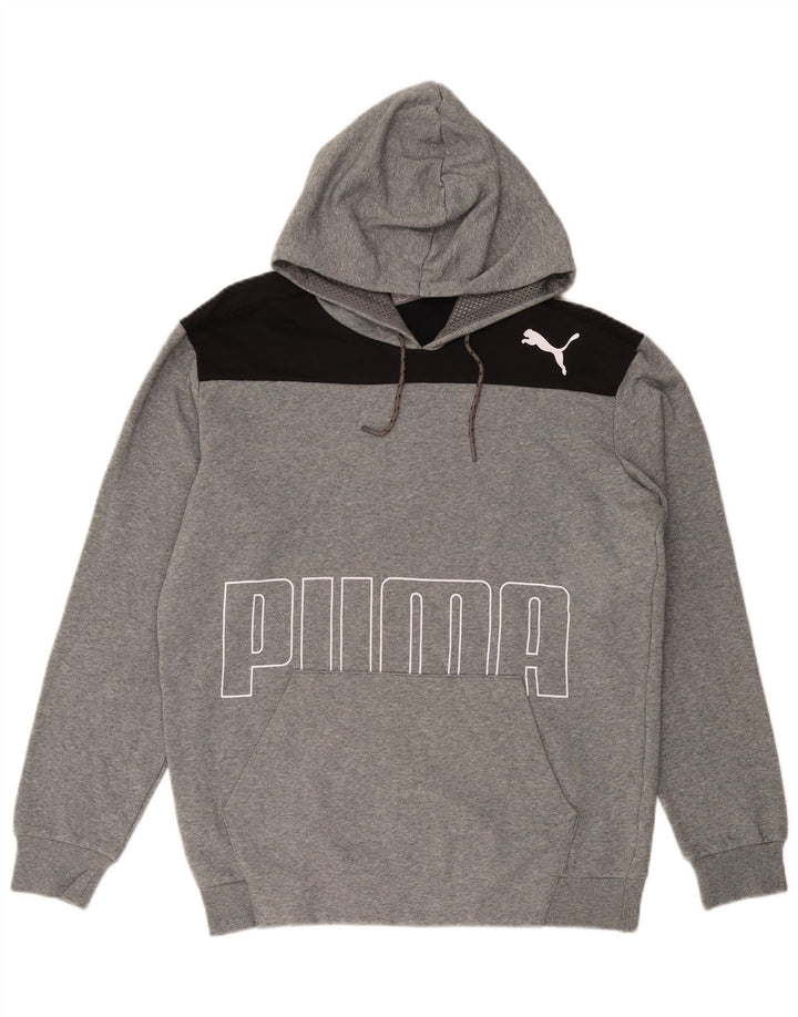 PUMA Mens Graphic Hoodie Jumper Medium Grey Colourblock Cotton