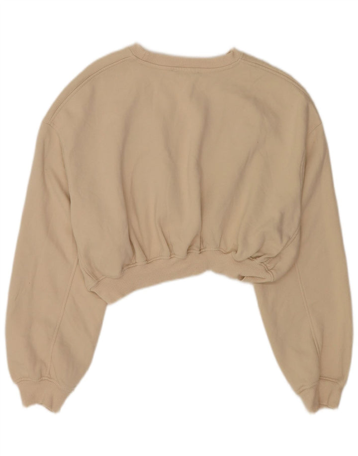 Zara Womens Crop Oversized Sweatshirt Jumper UK 10 Small Beige Cotton