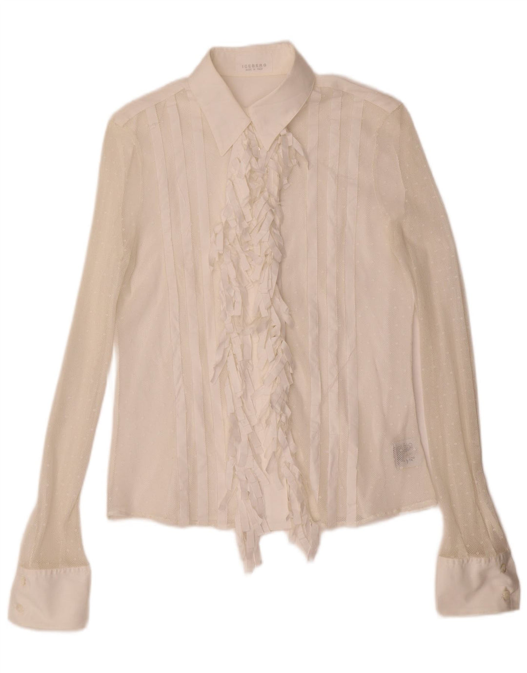 Iceberg Womens Ruffle Front Lace Shirt Blouse IT 44 Medium White Cotton