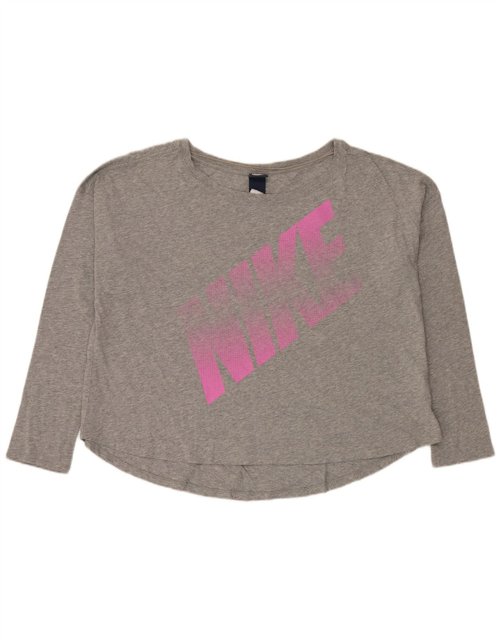 Nike Womens Crop Oversized Graphic Top Long Sleeve UK 18 XL Grey Flecked