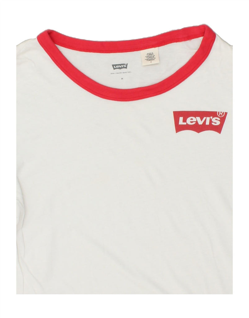 LEVI'S Womens See Through Graphic T-Shirt Top UK 14 Medium White Cotton | Vintage Levi's | Thrift | Second-Hand Levi's | Used Clothing | Messina Hembry 