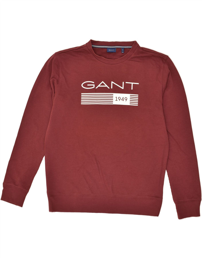 GANT Mens Graphic Sweatshirt Jumper XL Burgundy Cotton | Vintage Gant | Thrift | Second-Hand Gant | Used Clothing | Messina Hembry 