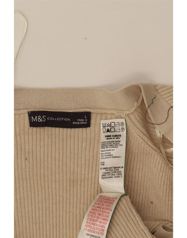 Marks & Spencer Womens Longline Open Cardigan Sweater UK 14 Large Beige